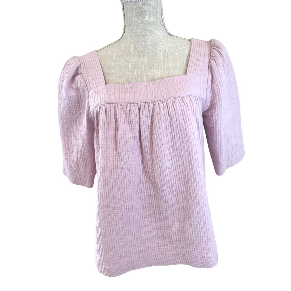 Treasure & Bond Pink Puff Sleeve Cotton-Blend Square Neck Blouse M